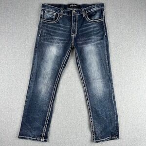True Luck Jeans Women's Size 34x30 Dark Wash Straight Leg Thick Stitch Rodeo